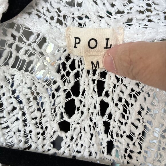 POL White Open Knit Long Cardigan Medium Hippie Beachy Lightweight Boho Vibe - Picture 4 of 9